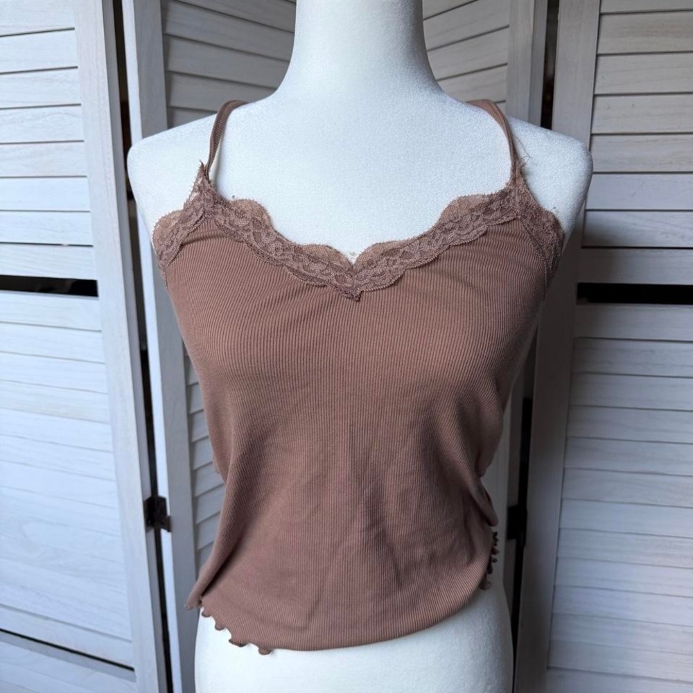 Y2K Old Navy brown lace trim tank top